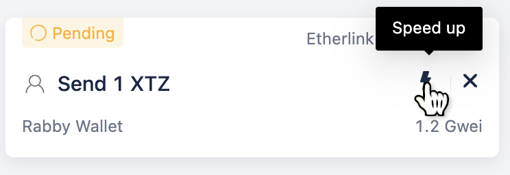Clicking the lightning bolt next to a pending transaction